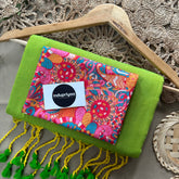 Perrot Handloom Khadi Cotton Saree With White Multi Colour Print Blouse